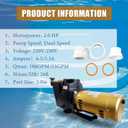 W3SP2615X202S 2.0HP 2-Speed 220V-230V Pool Pump Replacement for Hayward SP2615X202S Dual-Speed Inground Super Pool Pump Motor for In-Ground Swimming Pool and Spa (2.0" Inlet & Outlet)