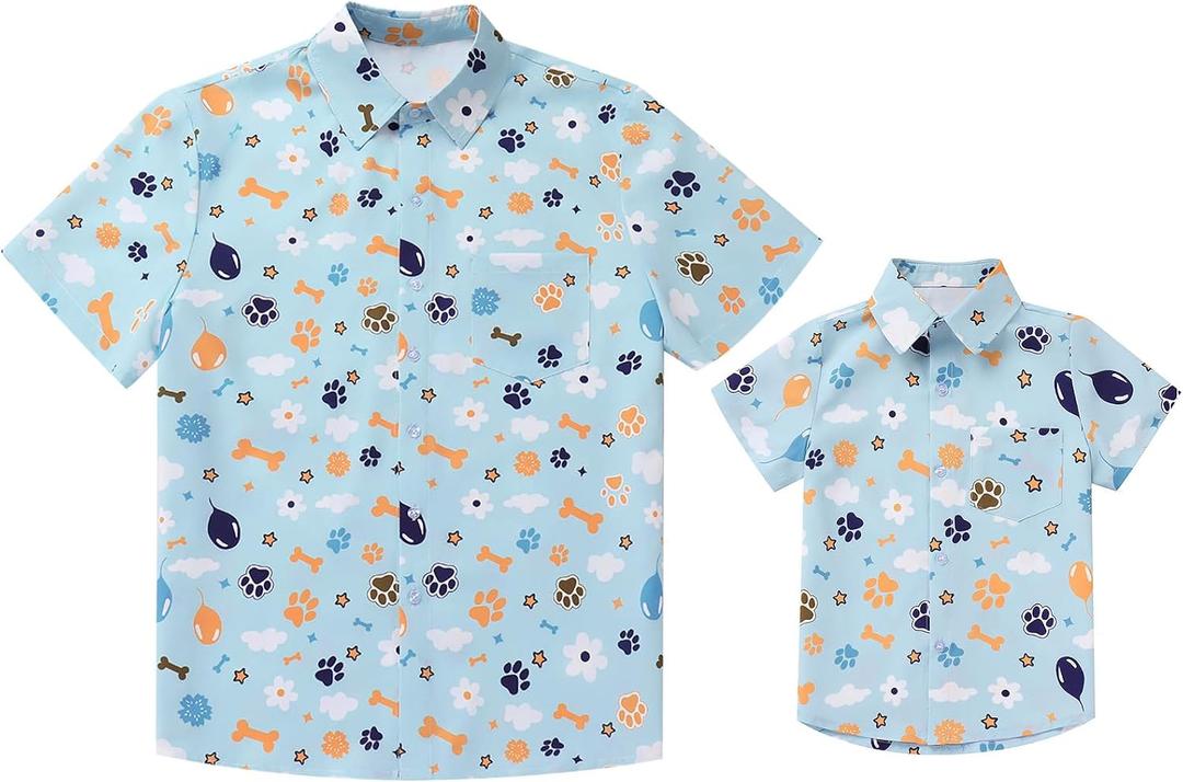 AWIBMK Daddy and Me Matching Outfits Father and Son Matching Shirts Family Photoshoot Men Boys Summer Tops Homewear (Blue, XL)
