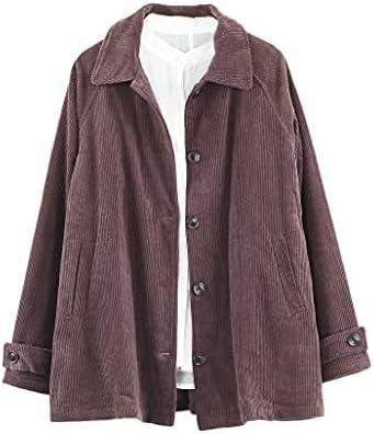 Minibee Women's Corduroy Jackets Long Sleeve Coats Button Down Outwear Tops with Pockets (Large, Coffee)