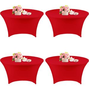 4 Pack 5FT Round Spandex Tablecloth 60 Inch Red Stretchable Table Cover Washable and Wrinkle Resistant Table Cloth, Fitted Round Table for Wedding, Banquet, Birthday, Party, Restaurant (Red)