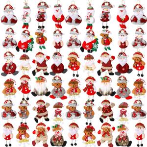 Suzile 50 Pcs Christmas Tree Plush Ornaments, Santa Bear Snowman Xmas Decorations Traditional Christmas Hanging Tree Pendant Rustic Doll Ornaments for Holiday Party Supplies