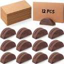 Sawysine 12 Pcs Wooden Table Number Stands with 12 Pcs Tented Cards, Wedding Table Name Holder Semicircular Design Place Card Holders for Banquet Retail Shop Wedding Party Events Decor(Brown)