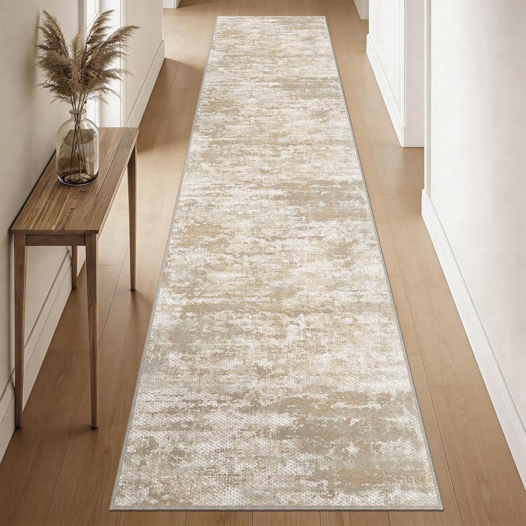 Runners for Hallways Non-Slip 2x10 Long Runner Rugs Washable Abstract Tear and Stain Resistance No Pile Lightweight Modern Rug Runners for Entryway, Kitchen, Walkway, Beige/Yellow