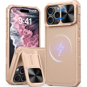 Magnetic for iPhone 16 Pro Case,[Compatible with Magsafe][Slide Camera Cover][Kickstand][Military Grade Protection] Shockproof Rugged Case for iPhone 16 Pro,Rose Gold