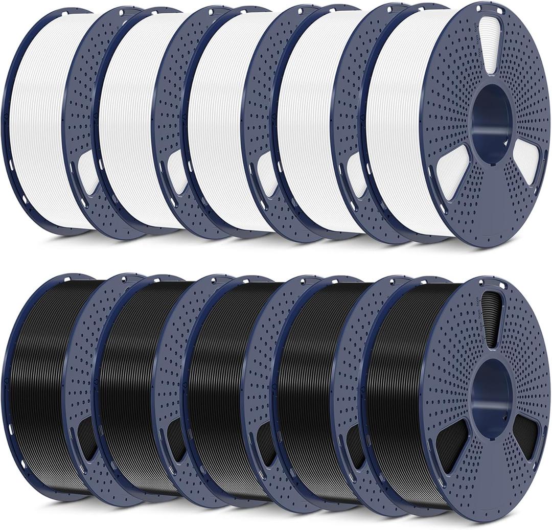 SUNLU 3D Printer Filament 10kg Bundle, Neatly Wound PLA Filament 1.75mm 0.02mm, 1kg per Spool, Pack of 10. (5 spools of Black and 5 spools of White)