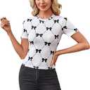 WDIRARA Women's Bow Print Short Sleeve T Shirts Crew Neck Tee Going Out Fitted Tops L