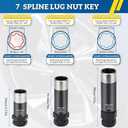 7 Spline Lug Nut Socket Set,3 Piece Lug Nut Key Kit 5/8" 11/16" 3/4" for M14x1.5, M14x1.5, M14x2 Tuner Lug Nuts Removal Tool Kit with Hard Case,Double Layer Reinforcement,Cr-Mo Steel (3 Piece Set)