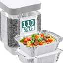 NEEBAKE 110 Pack 5x4 Disposable Small Aluminum Pans with Cardboard Lids - 1lb-Mini-Aluminum-Foil-Pans-Tin-Foil-Takeout-Trays-Food-To-Go-Containers-for-Meal-Prep-Cooking-Roasting-Heating-Baking (White Flat Lids)