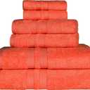 Superior Ultra-Soft 6-Piece Cotton Towel Set, Includes 2 Bath Towels, 2 Hand Towels, and 2 Washcloths for Bathroom, Guest Room, Quick Dry, Daily Use Home Essential Towels - Tangerine