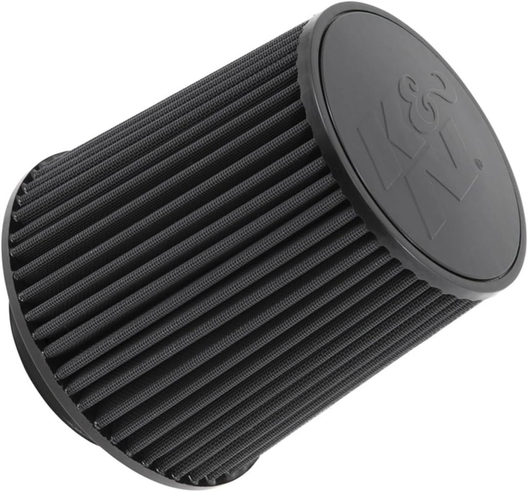 K&N Dryflow Lifetime Universal Clamp-On Air Filter: Dry Synthetic, Washable, Oil-Free: Flange Diameter: 4.5 In, Filter Height: 8 In, Flange Length: 1.5 In, Shape: Round Tapered, RU-5283HBK
