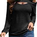 Womens Cold Shoulder Tops V Neck Long Sleeve T-Shirts Off Shoulder Tunic Top Basic Tees Casual Blouse (Large, 1-black)