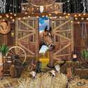 Western Rodeo Party Backdrop Wild West Cowboy Rustic Wooden Barn Door Horse Background Western Themed Boy Girl Birthday Photo Shoot Props (Brown, 2.4x1.8m)