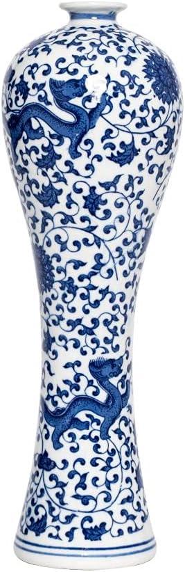 13" China Ceramic Vase Blue and White Porcelain Chinese Handmade Decorative Flower Vase for Living Room, Home Decor, Office, Table Centerpiece (lianhua)