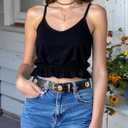Black Studded Belt for Women,Grommet Designer Womens Belts for Jeans,Gold Buckle Width2.5cm (waist size 26-30")
