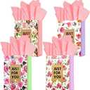 2 x Colodeol 4 Pcs 16.8" Mother's Day Bags with Tissue PaperExtra Large Mother Day Bag with Handles Floral Mothers Paper Treat Candy bags Bulk for Mom Grandma Wife Women