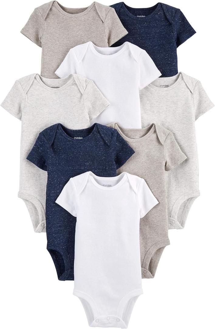 Simple Joys by Carter's Baby 8-Pack Short-Sleeve Bodysuit (6-9 Months, Navy Heather/White/Oatmeal)