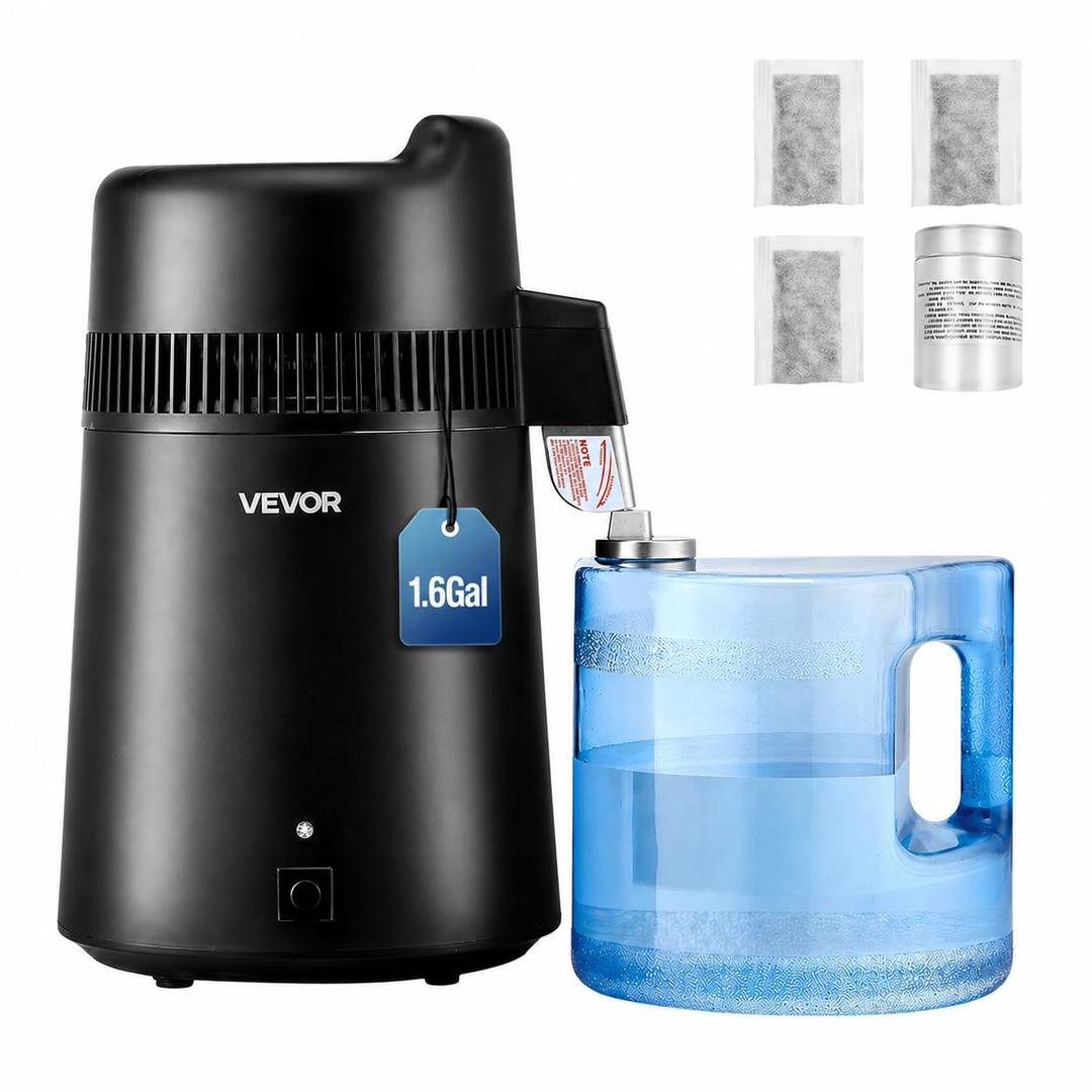 VEVOR Water Distiller, 6L / 1.6 Gallon Countertop Water Distiller for Home, 900W Distilled Water Maker with BPA-Free Plastic Container, 304 Stainless Steel Interior, Distilling for Drinking Water