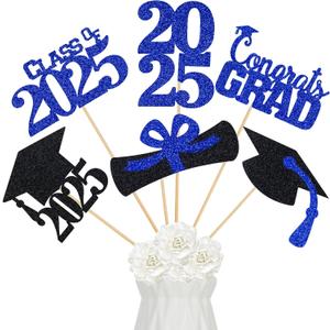 24Pcs 2025 Graduation Table Centerpieces Sticks Blue, Graduation Party Centerpieces for Tables 2025 Blue 2025 Table Centerpieces Decorations