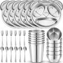 Jinei 30 Pieces Kids Stainless Steel Utensils Set Include Panda Shaped Plates, Bowls, Cups, Spoons, and Forks, Stainless Steel Dinnerware set for Kids Utensils (Panda)