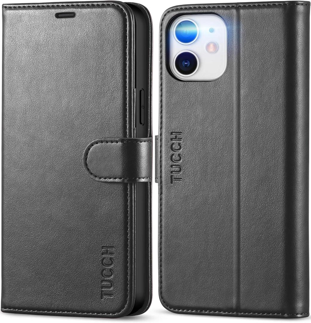 TUCCH Wallet Case for iPhone 12 /iPhone 12 Pro 5G, RFID Blocking Card Slot Stand [Shockproof TPU Interior Case] PU Leather Magnetic Protect Flip Cover Compatible with iPhone 12 Pro/12 6.1-inch, Black