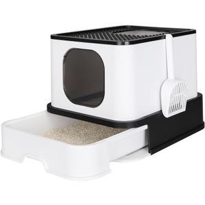 RIZZARI Large Enclosed Cat Litter Box : Covered Leak-Proof Reduces Odor - for Indoor Use Cat Owners (Black)