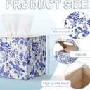 GlikCeil Blue and White Tissue Box Cover Wooden Floral Bird Vintage Square Tissue Box Holder for Bedroom Bathroom Office Desk Countertop Modern Farmhouse Decor, 6 x 6 x 6 Inch