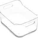 BINO Refrigerator, Freezer and Pantry Cabinet Storage Organizer Bin with Handles - Clear and Transparent Plastic Wide Nesting Food Container for Home and Kitchen (Clear, Small)
