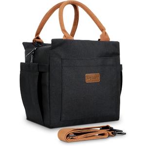 Joymee Lunch Bag Women Insulated Lunch Box with Adjustable Shoulder Strap Large Reusable Leakproof Spacious Cooler Tote for Women Men Adult with Bottle Holder and Side Pockets - Black