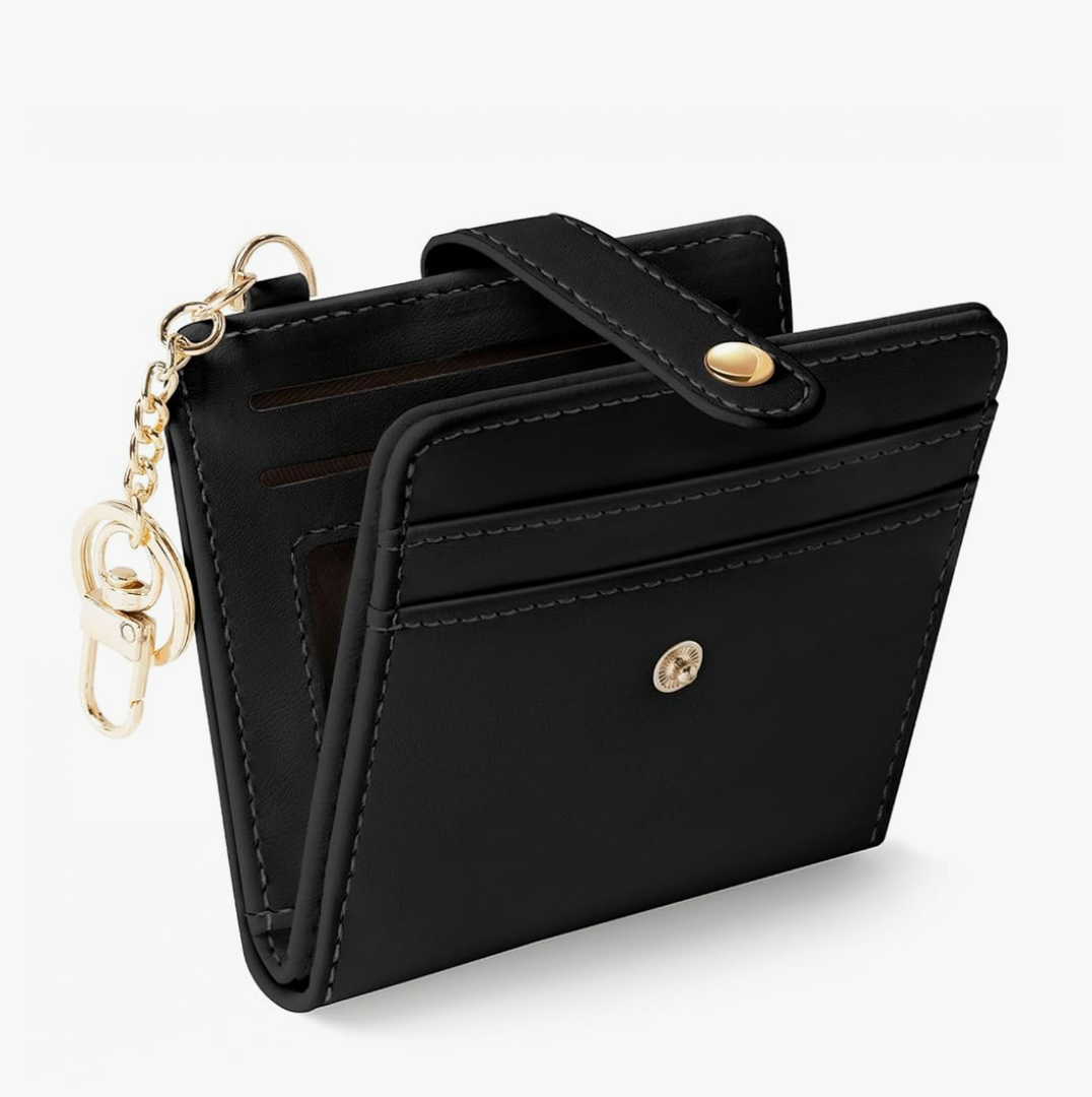 Black Rfid Ladies Wallet, Small Slim Thin Compact Credit Card Women Wallet, PU Leather Bifold Cash Zipper Coin Pocket ID Window for Female