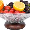 Glass Fruit Bowl, Fruit Basket for Kitchen Counter, 10 Inch Decorative Fruit Serving Bowls for Table Decor Dinning Room, Fruit and Vegetable Holder (Clear Leaves Texture)
