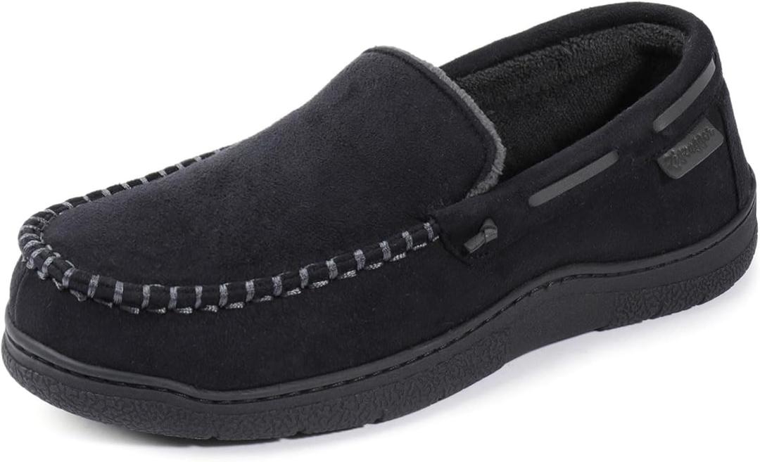 Zigzagger Men's Moccasin Slippers Memory Foam House Shoes, Indoor and Outdoor Warm Loafer Slippers (11, Cool Black)