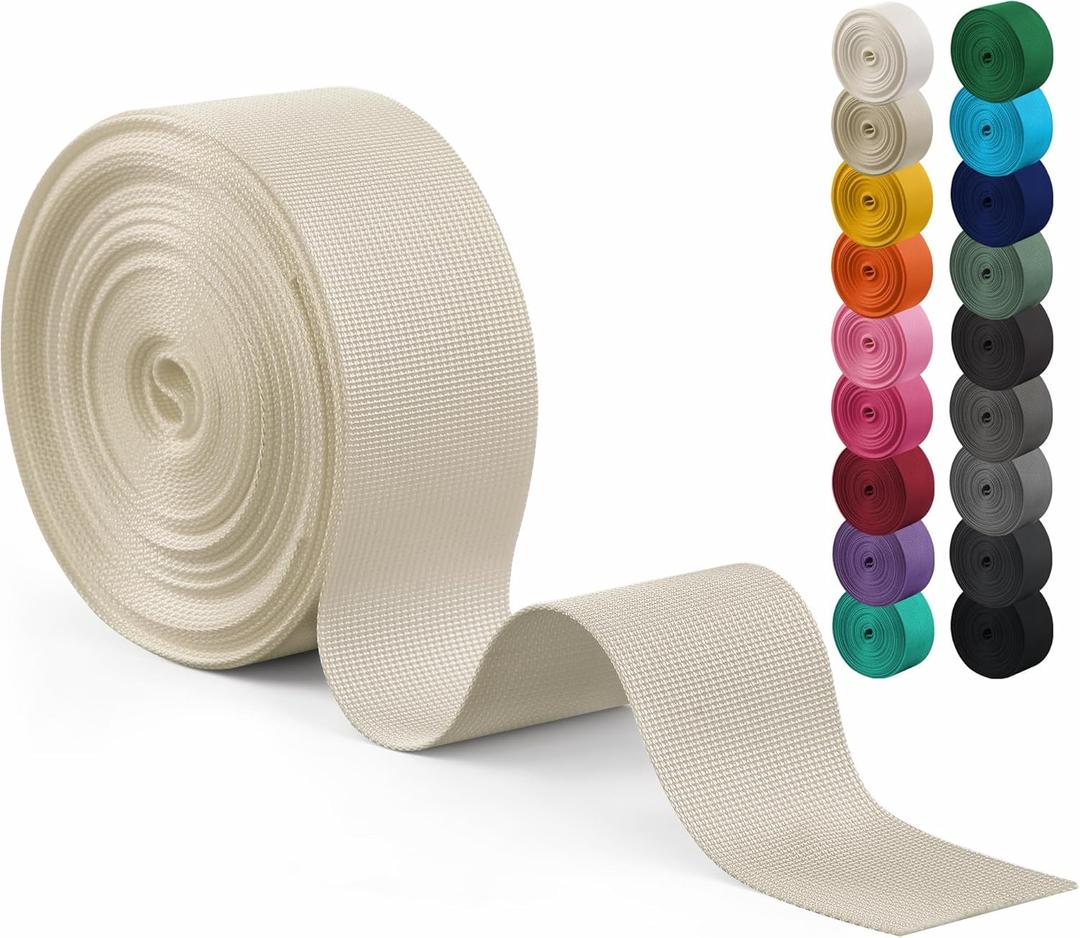 Polyester Webbing Strap 17+Colors  1"&1.5"&2"  10 Yards Heavy Duty Webbing Roll, Flat Webbing Strap for Indoor&Outdoor Gear, Climbing, DIY Crafting, Repairing (Cream)