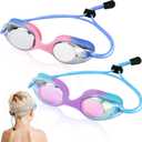 Vvinca Kids Swim Goggles with Bungee Strap No Leaking Anti Fog Toddler Goggles with Quick Adjust Ages 3-14 (01- Blue Pink & Blue Purple)