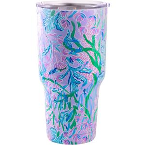 Lilly Pulitzer 30 Oz Insulated Tumbler with Lid, Large Stainless Steel Travel Cup, Double Wall Metal Tumbler (Secret Escape)