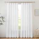 RYB HOME White Curtains & Drapes - Linen Textured Semi Sheer Curtains Privacy Panels for Living Room Bedroom Dining Bathroom Farmhouse Large Window Decor, W 70 x L 63, 2 Pcs