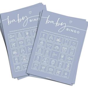 GardenCity Baby Shower Bingo Game (50 Unique Cards), Pre-Filled Fun Baby Shower Game Activity, Perforated Calling Cards, Gender Neutral Boy, Blue