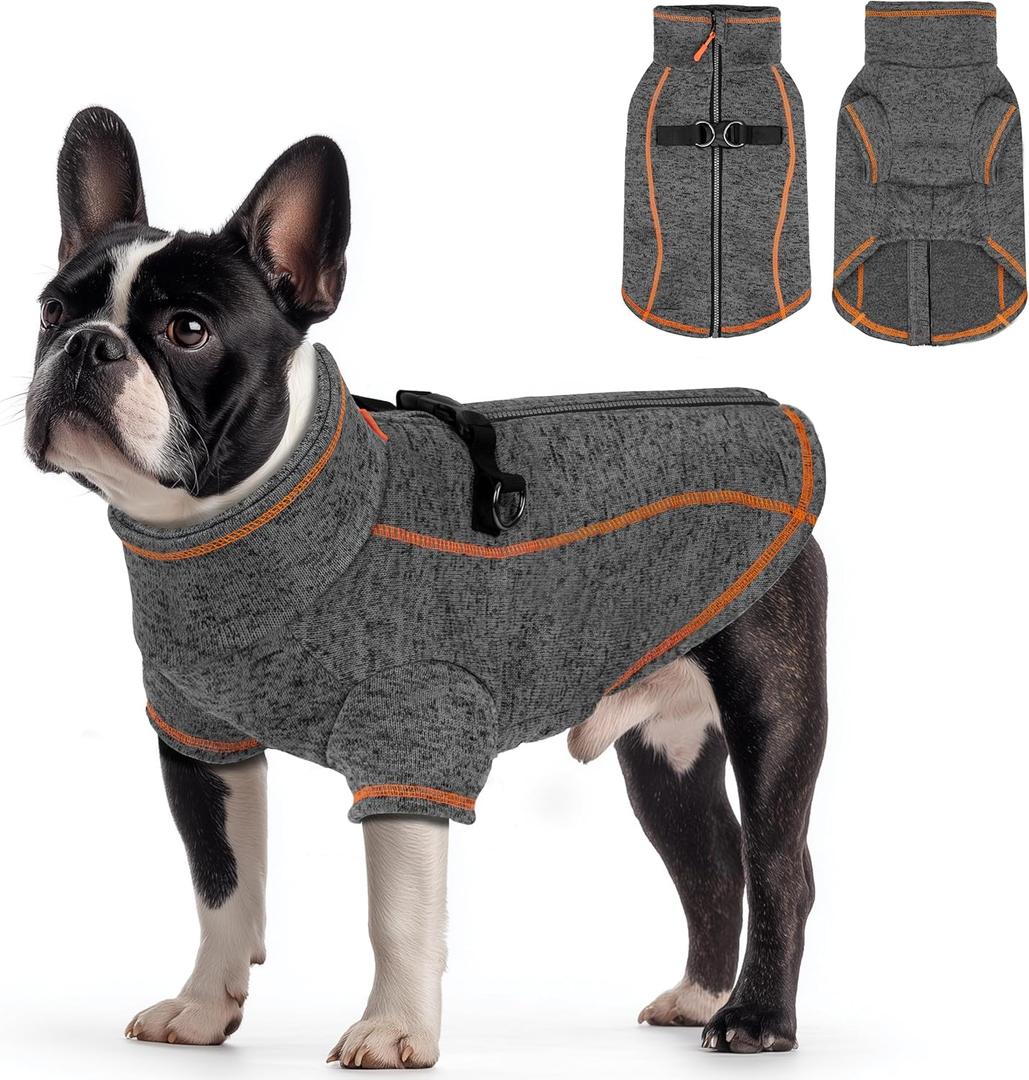 Dog Jackets for Small Dogs Boy, Reflective Fleece Dog Sweater Coat with D-Ring Zipper Up Warm Winter Cold Weather Doggy Clothes, Grey Medium