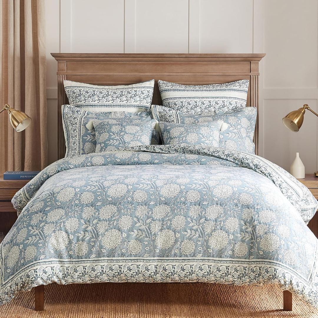 Levtex Home Adare Blue Reversible King/Cal King Comforter Set (106x94in) with 2 Pillowcases (36x20in) - Floral Bedding - Blue and White - 100% Cotton King Size Comforter Set - Soft, Pre-Washed
