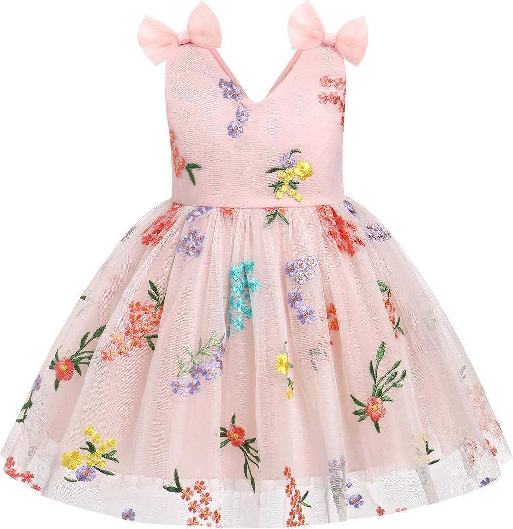 IMEKIS Toddler Girls Butterfly Birthday Dress Sparkle Flower Tulle Tutu Formal Wedding Party Dresses Photo Shoot (2-3T, Pink Floral)