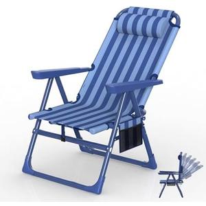 Suteck Backpack Beach Chair, 6-Positions Beach Chairs for Adults with Cooler Bag, Reclining Beach Chair with Cup Holder Folding Camping Chair for Sand Outdoor