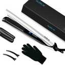 Flat Iron Hair Straightener and Curler 2 in 1 Plancha de Cabello with 3D Floating Plates, Smart Temperature Control, MCH Heating, Dual Voltage 100V-240V & 360 Rotatable Extra-Long Cord (White)