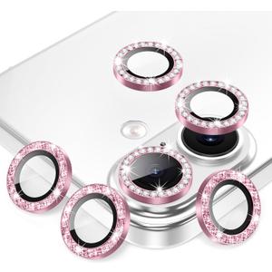 AGVEE 3+3 6 Pack for iPhone 17 6.3" Camera Lens Protector, Bling Diamond & Bling Glitter Metal Ring 9H Tempered HD Glass Camera Cover Film, Bling-Pink