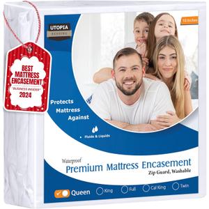 Utopia Bedding Premium Waterproof Bed Bug Mattress Cover, Queen Zippered Mattress Protector, 10 Inches Deep, Dust Mite Proof 6-Sided Mattress Encasement for Bed