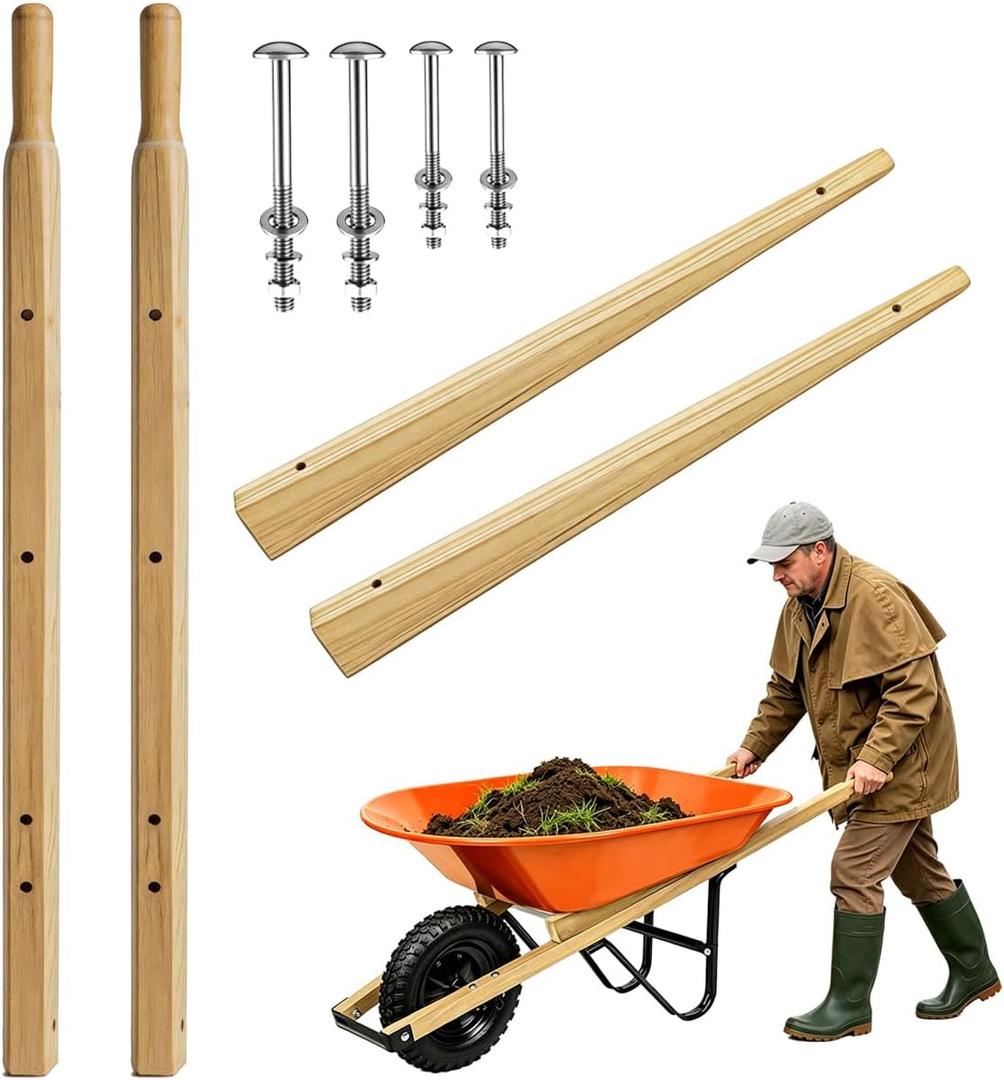 Hyonihao Wheelbarrow Handles Replacement Kit,2 Wedges,1 Pair 59 Inch | Coated Wooden, Pre Drilled, Wheelbarrow Parts, for Gardens, Lawns and Construction Sites 