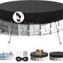 15Ft Round Pool Cover,Heavy Duty Waterproof Round Pool Covers for Above Ground Pools with Ground Nails and Windproof Ropes,Increase Stability&Tear-Resistant, Waterproof and Dustproof, Black