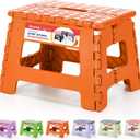 ACSTEP 9 Inch Folding Step Stool 300 LB Capacity Plastic Foldable Step Stools for Kids and Adults, Folding Stool Suitable for Kitchen, Stepping Stool with Handle Orange Small Step Stool 1PC