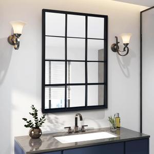 Balck Rectangle Mirror,Window Pane Grid Mirror,Minimalism Wall Mounted Mirror for Entryway,Hallway,Living Room,Fireplace 24"X36" (36"L x 24"W, Black)