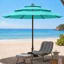 10ft Patio Umbrella, 3-Tier Vented Outdoor Table Umbrella with 8 Sturdy Fiberglass Ribs, Windproof Market Umbrella with Push Button Tilt and Crank, UV Protection for Deck, Pool, Aqua Blue