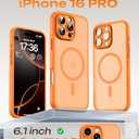 TOCOL Magnetic for iPhone 16 Pro Case, Upgraded Full Camera Protection, Compatible with Magsafe, Drop Protection, Translucent Matte Back for iPhone 16 Pro 6.3 inch (Orange)