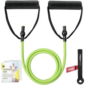 RitFit Single Resistance Exercise Band with Comfortable Handles - Ideal for Physical Therapy, Strength Training, Muscle Toning - Foam Padding Door Anchor and Starter Guide Included (8-12lbs)